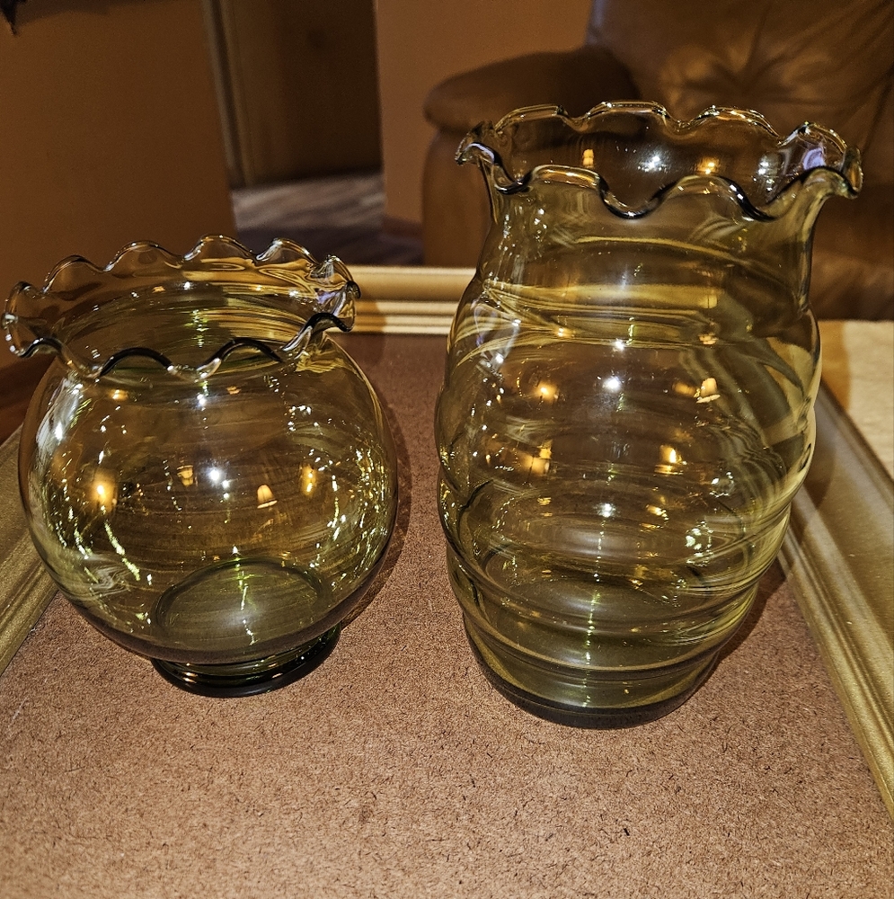 3 Glass Ruffled Vases - Decorative Home Accent